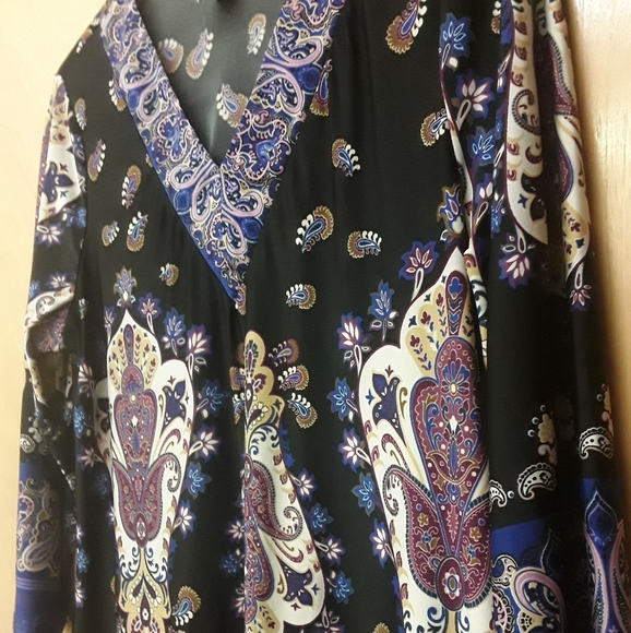 Black Purple Paisley Boho Silky Top XL - Picture 6 of 8